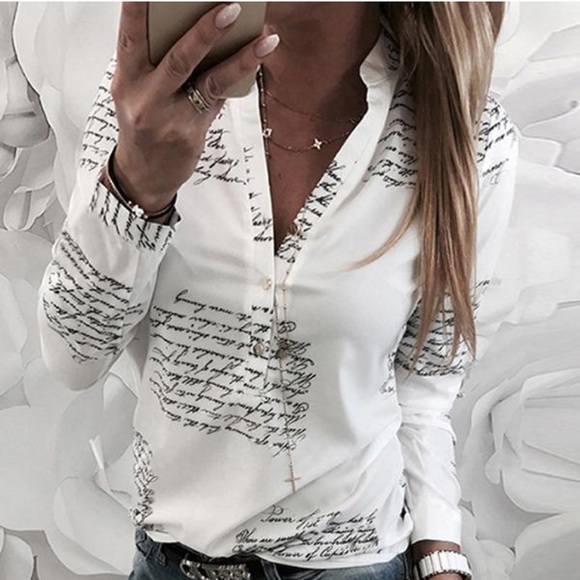 Handwriting Print Casual Shirt - Picture 3 of 12